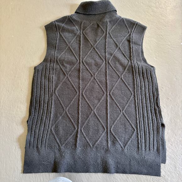 Ann Taylor Black Sweater Vest Cable Knit Turtleneck Large Petite LP - Picture 5 of 6